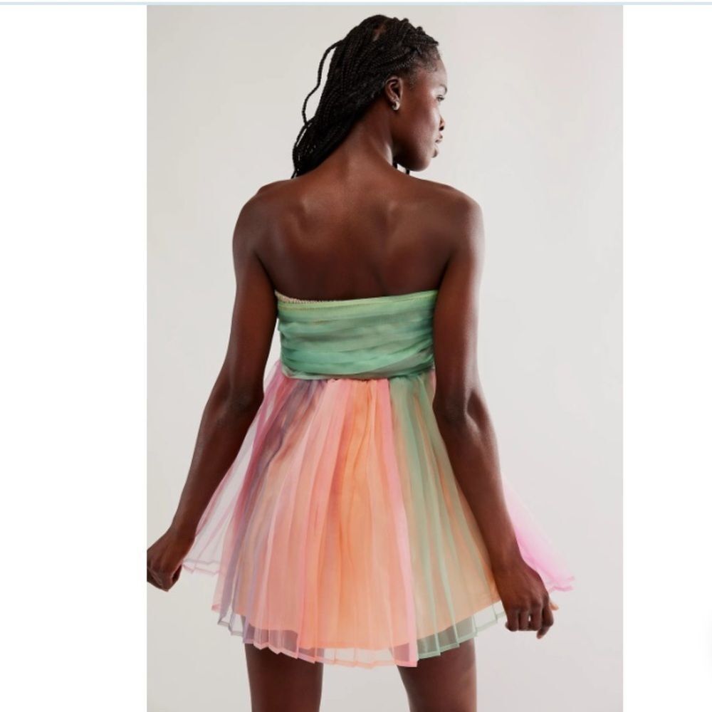 Free People size Large In Rainbows Mini Dress Baby Doll - Picture 4 of 9